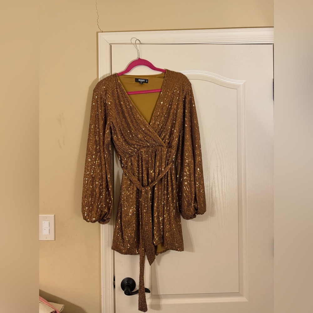 Missguided Gold Sequin Wrap Dress